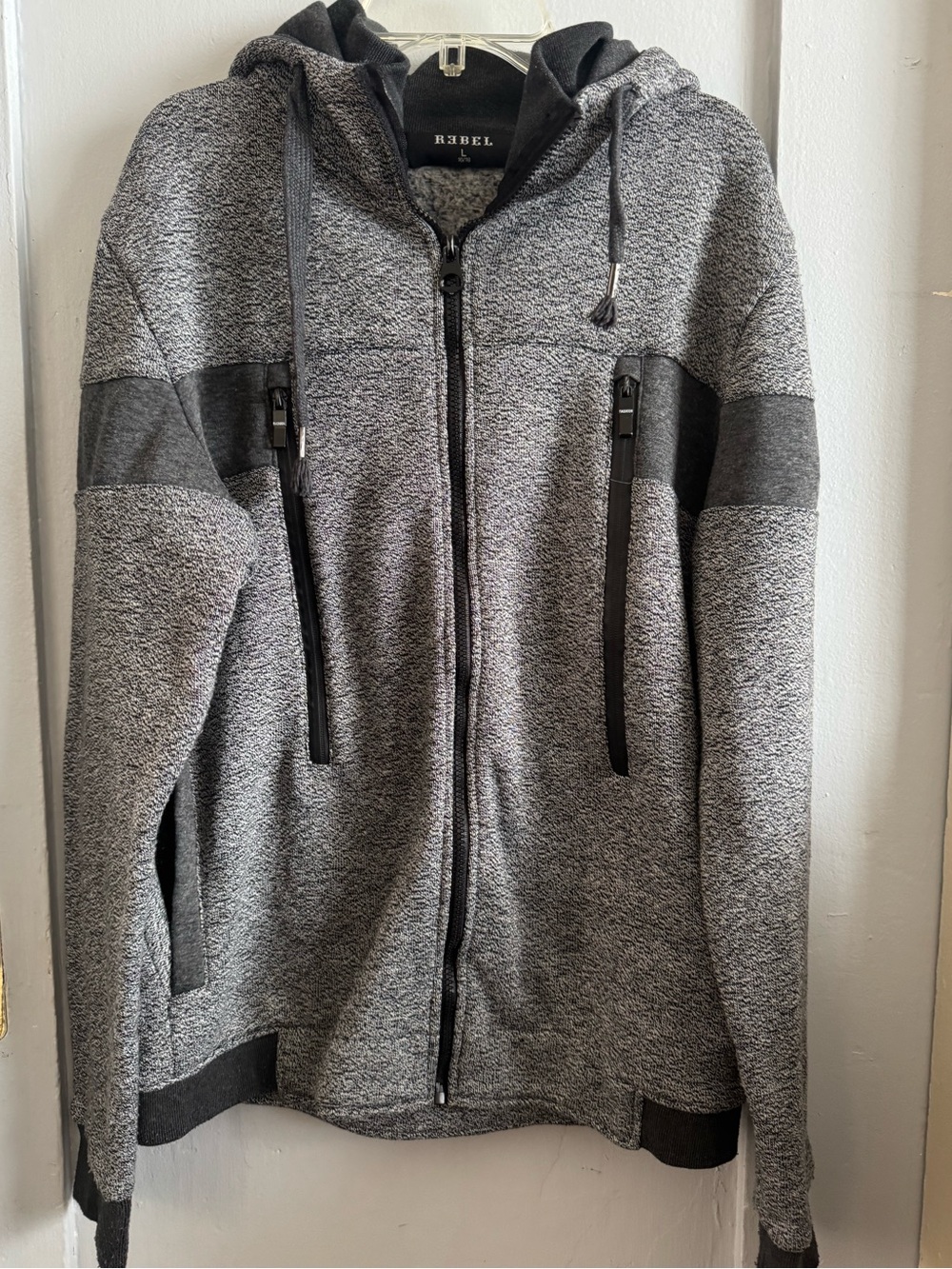 rebels Men’s Heather Gray Hooded Zip Sweater with Dark Gray Accents